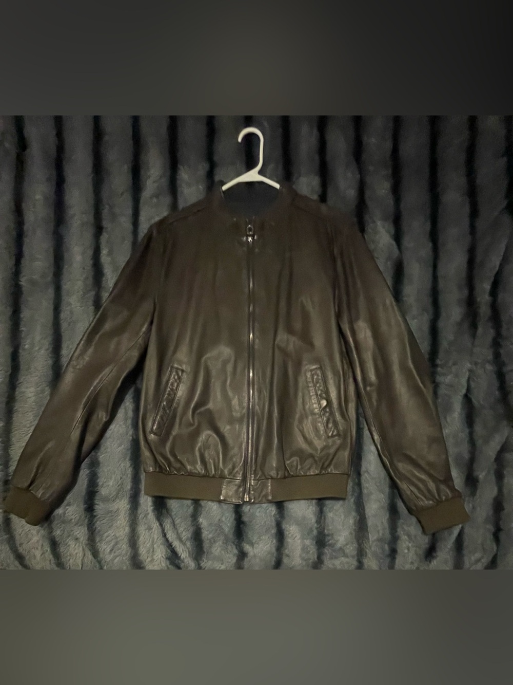Men's Brown Leather Bomber Jacket - Classic Zip Front
